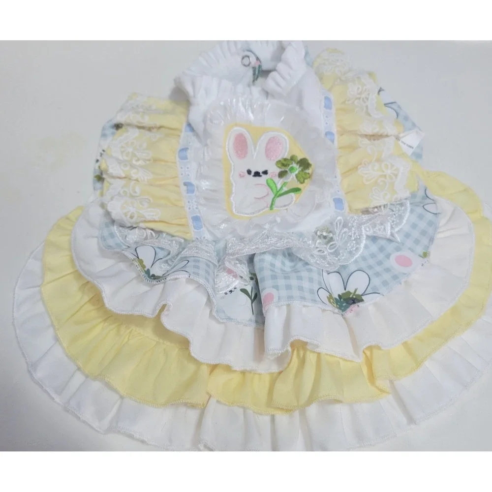 Dog or cat Pastel Bunny Embroidered Tiered Ruffle Pet apparel‎ Dress Small